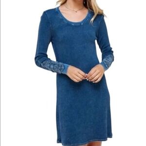 ABLE Thermal Waffle Knit Long Sleeve Dress Blue Sz S